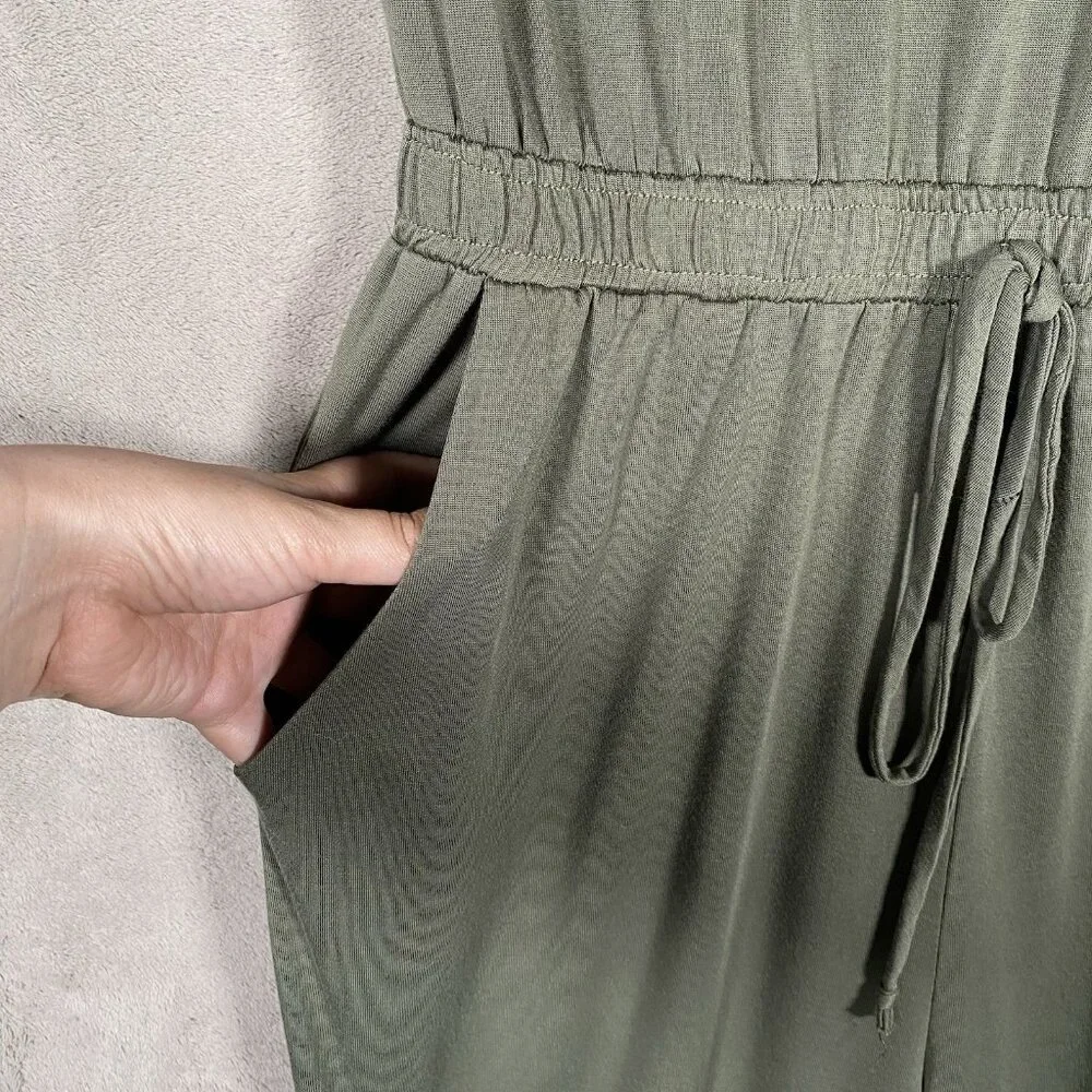 Umgee Wide Leg Crop Jumpsuit Size M Olive Moss Green Boho Beachy Resort Vacation - Picture 6 of 12